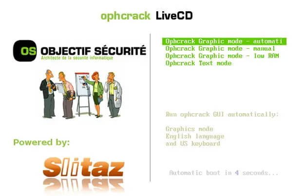 otomatik modda ophcrack diskten önyükleme