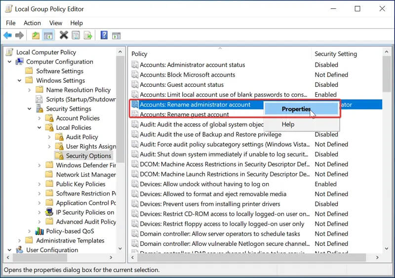 change local administrator name group policy editor windows 10