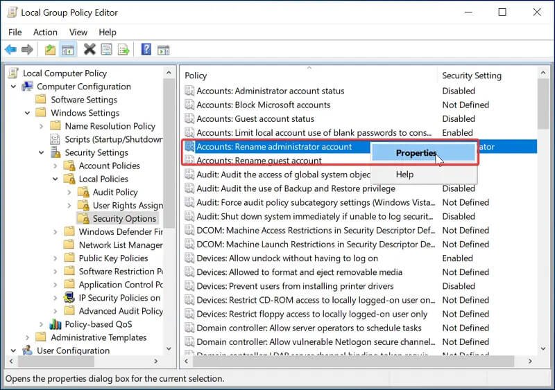 change local administrator name group policy editor windows 10