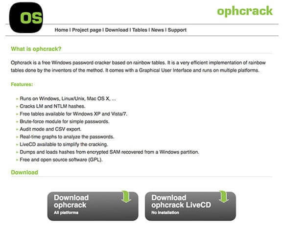 download ophcrack livecd