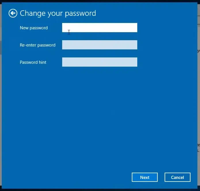 cambia la tua password windows 10
