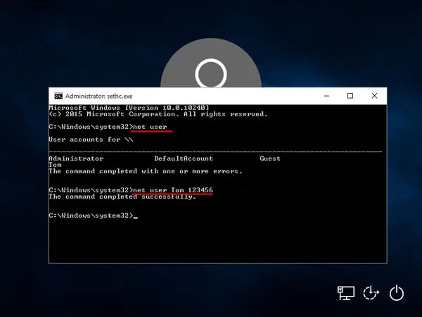 prolomení hesla správce systému windows 10 pomocí příkazu