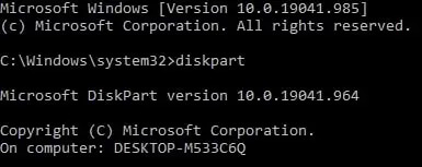 diskpart w windows 10 command prompt