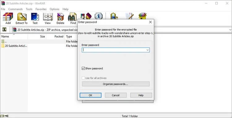 inserire la password per il file rar