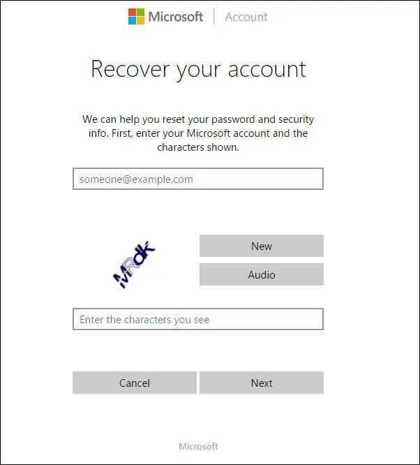 inserire l'account microsoft e i caratteri