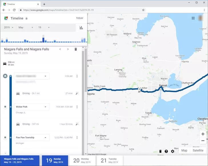 google timeline map