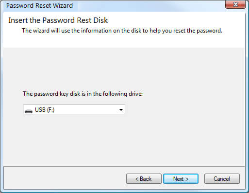 Windows 7에 암호 재설정 디스크 삽입