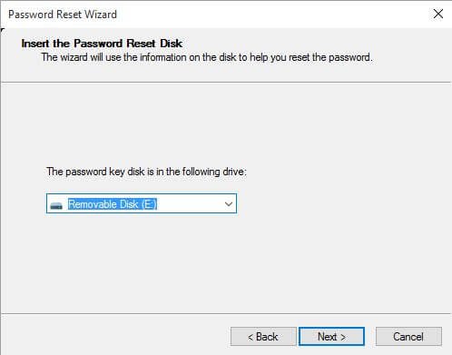 insert the password reset disk