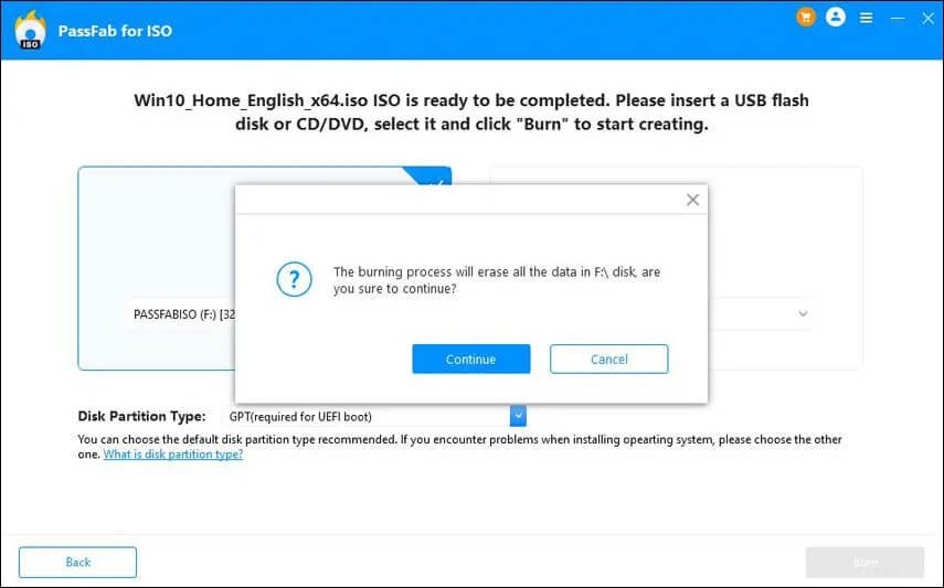 passfab dla iso confirm burn usb