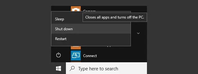 druk op de herstart knop in windows 10