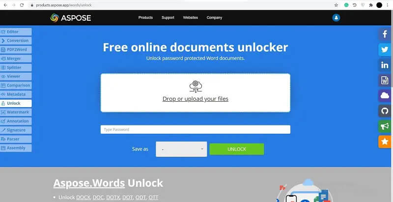 remover palavra-passe do documento de palavras on-line