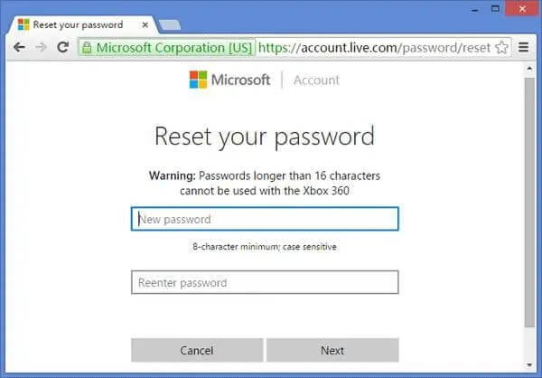 マイクロソフトアカウントのパスワードリセット