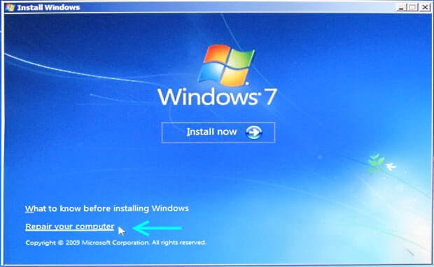 디스크 복구 컴퓨터 설치로 Windows 7 암호 재설정