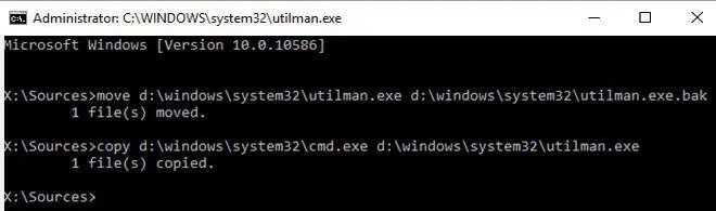 run the command to reset windows password