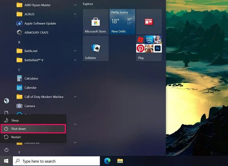 how to perform full shutdown in windows 10