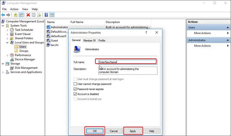 loca propriedades de gestão do computador do utilizador janelas de nome completo 10