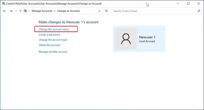 make changes to user name windows 10