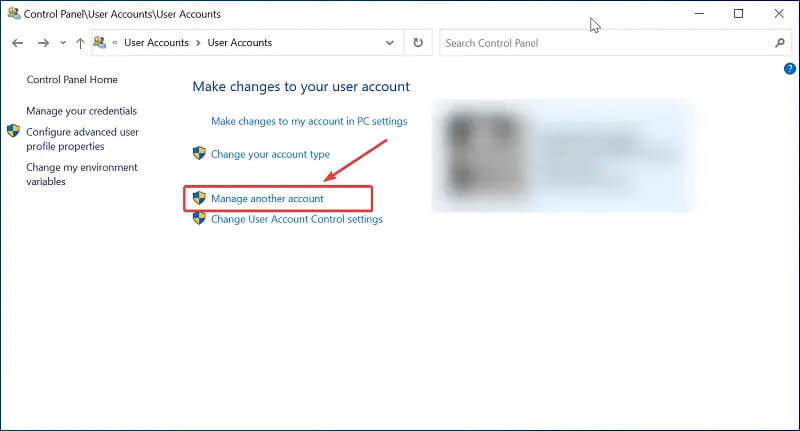 manage another account windows 10