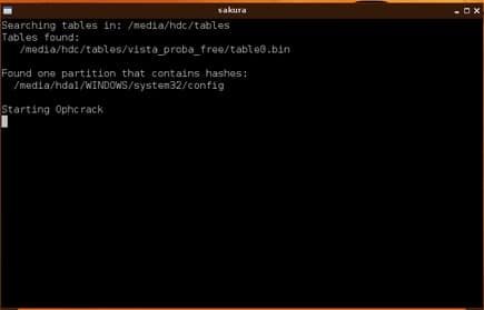 ophcrack 하드 드라이브 파티션