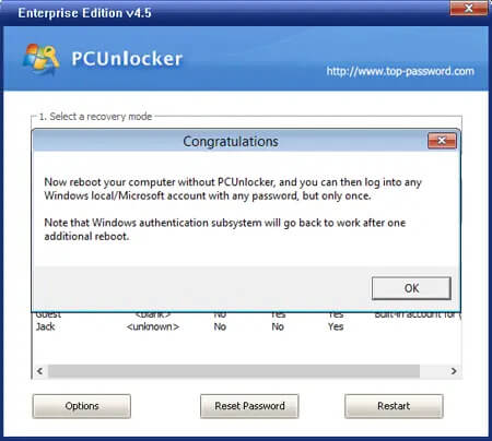 pcunlocker successful password bypass