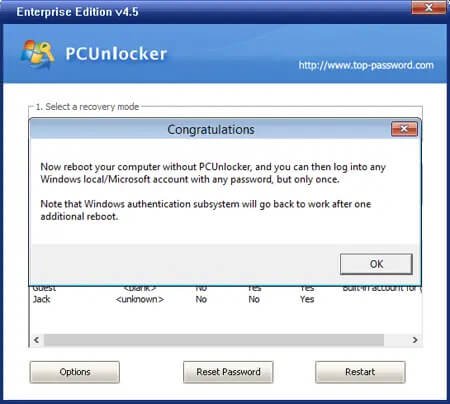 pcunlocker successful password bypass