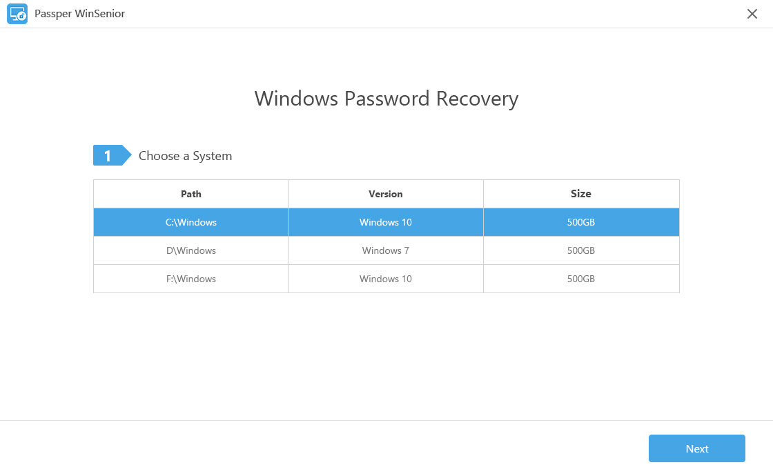 vyberte platformu Windows, kterou potřebujete k odstranění hesla