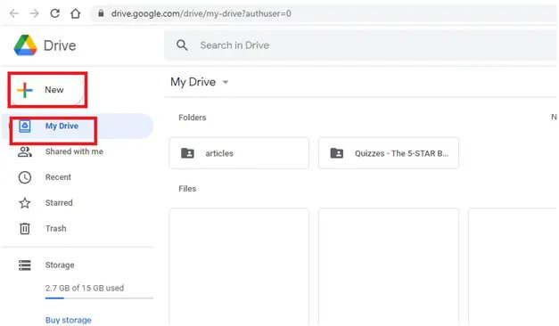 pdf-Datei in Google Drive hochladen